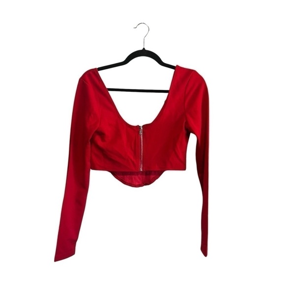 Lulus Got You Impressed Red Long Sleeve Bustier Crop Top, New With Tags, Red - Picture 3 of 5